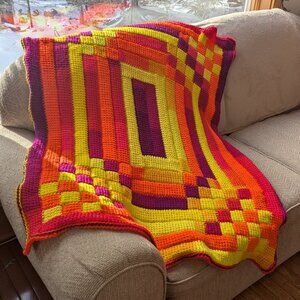New hand crocheted afghan throw blanket soft beautiful bright colors 40" x 48"
